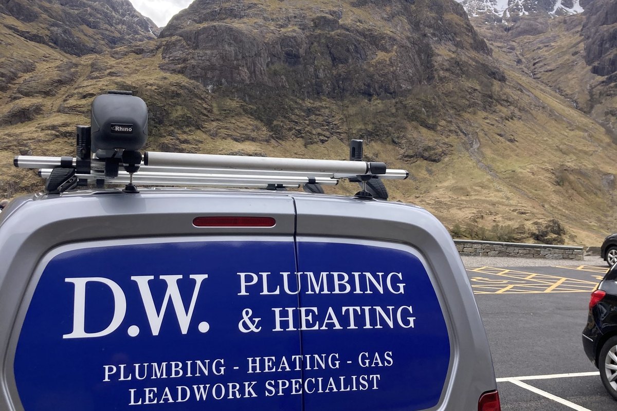 The D W Plumbing and Heating van signwritten as a leadwork specialist, East Renfrewshire Trusted Trader member